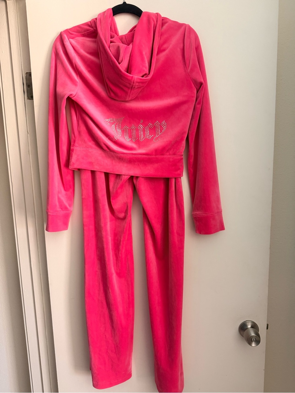 Juicy Couture Women’s Hot Pink Velour Hoodie & Pants Set with Rhinestone Logo